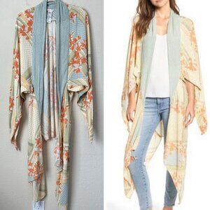 Free People Boho Floral Print Morning Glory Open Front Cardigan Kimono